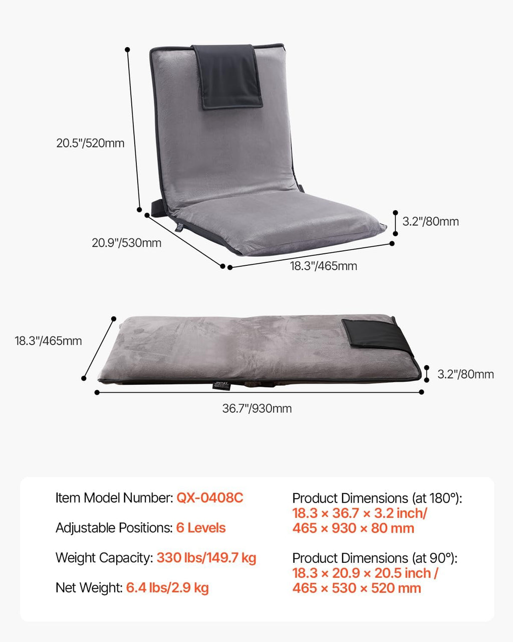 6-Position Adjustable Folding Floor Lounge Chair