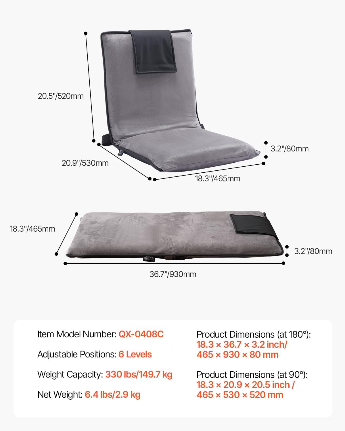 6-Position Adjustable Folding Floor Lounge Chair
