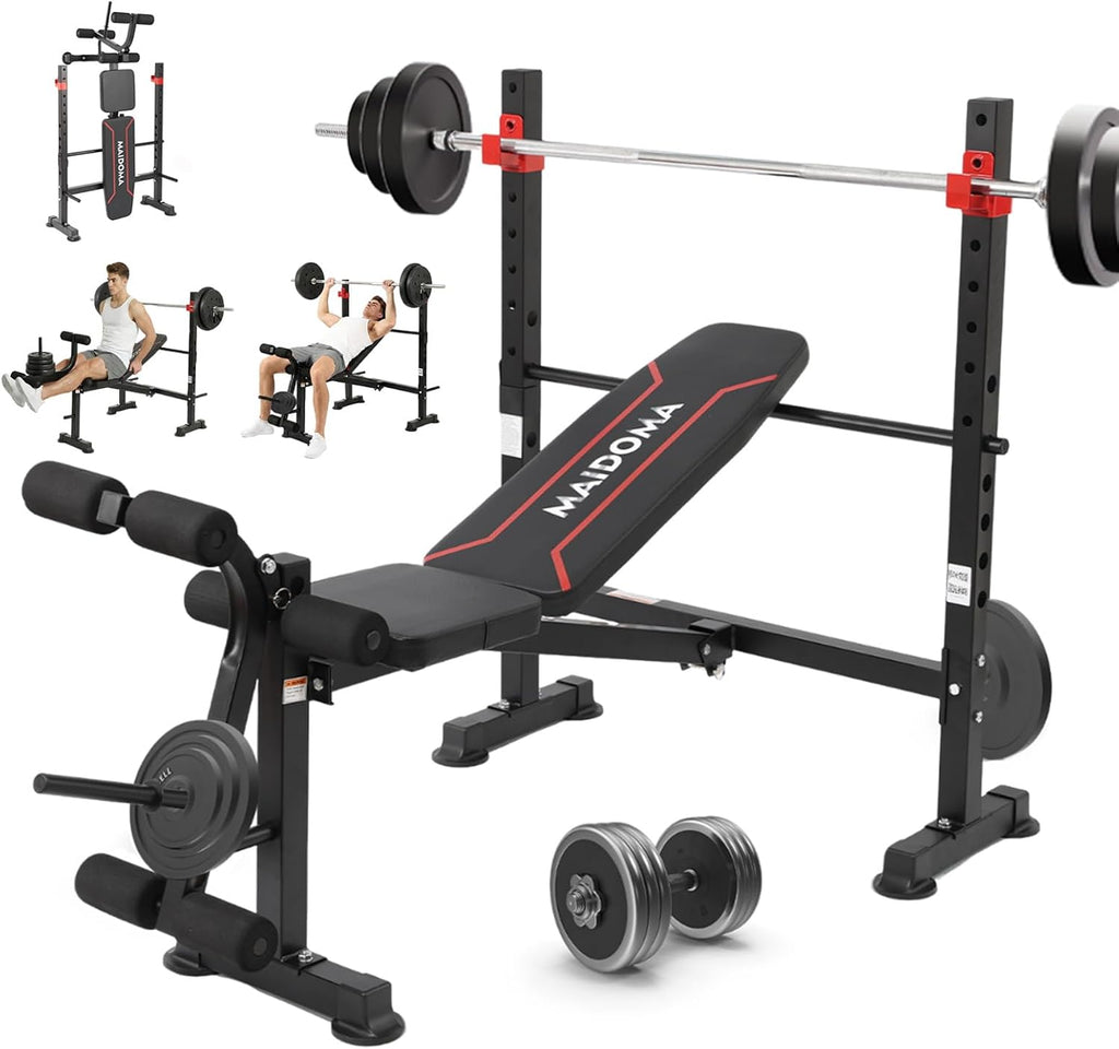 8-in-1 1500LBS Foldable Weight Bench with Squat Rack