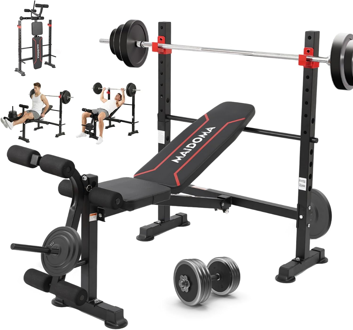 8-in-1 1500LBS Foldable Weight Bench with Squat Rack
