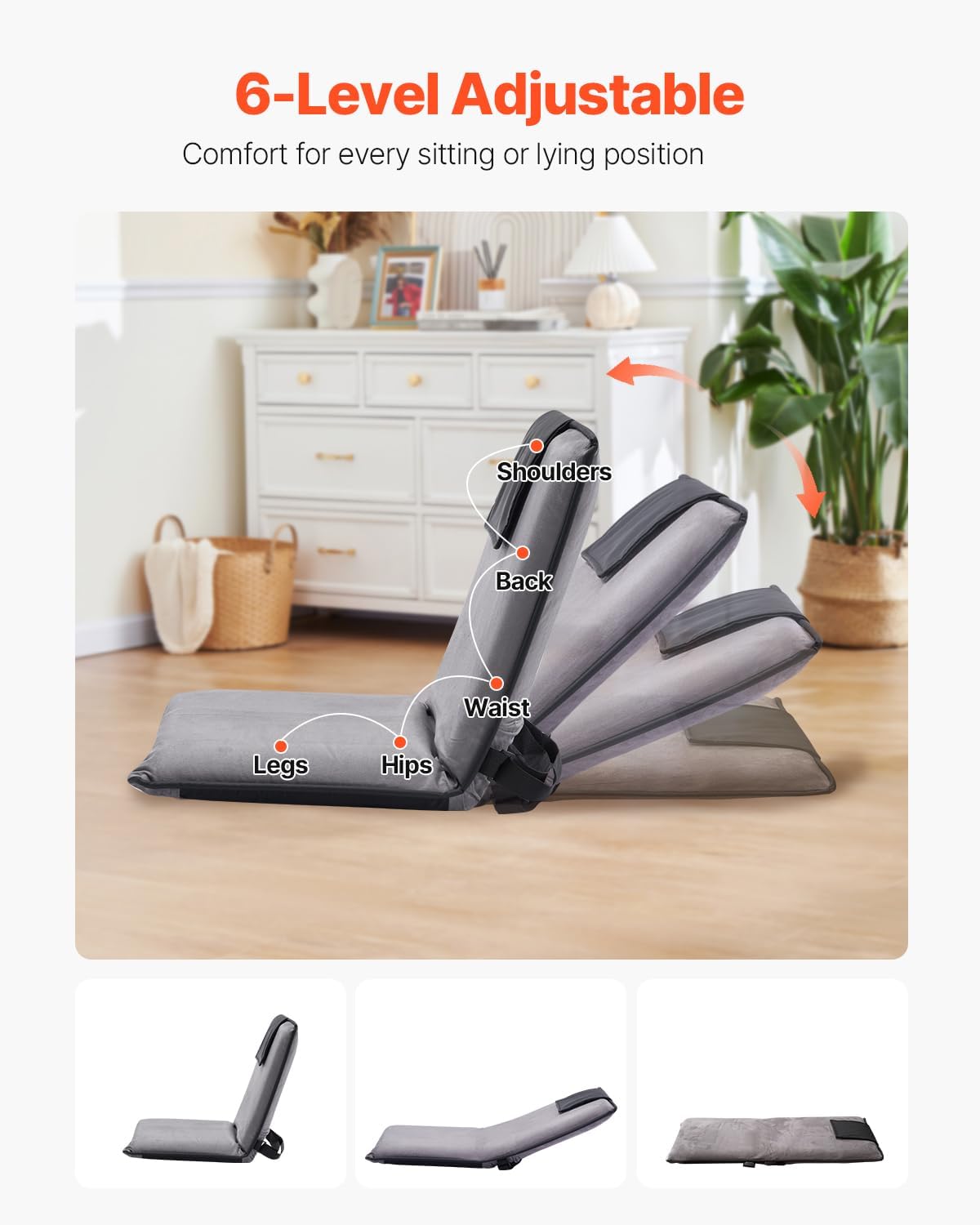 6-Position Adjustable Folding Floor Lounge Chair
