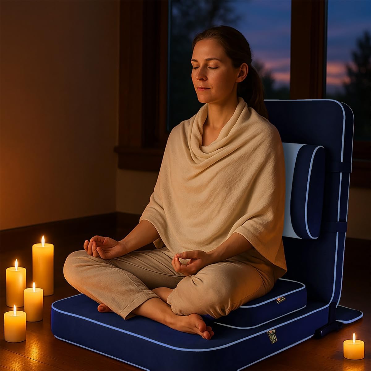 Oversized Foldable Meditation Floor Chair with Cushion Navy Blue