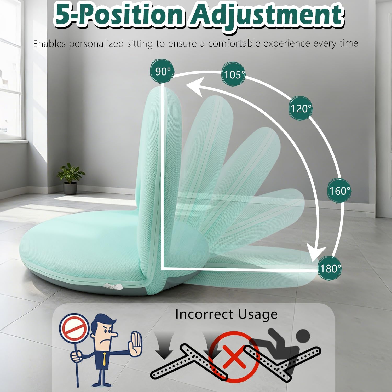 5-Position Adjustable Folding Floor Gaming Chair