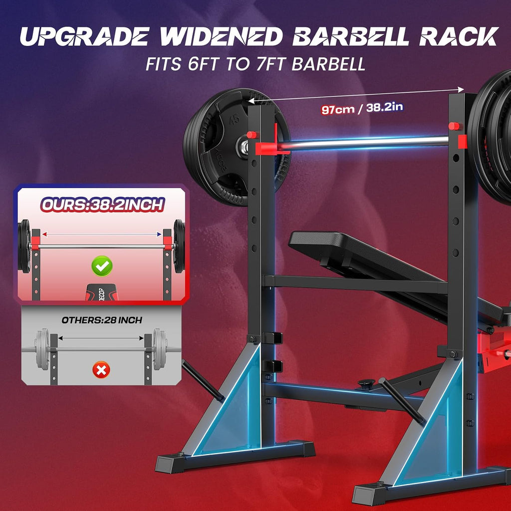900LBS Foldable Weight Bench with Squat Rack