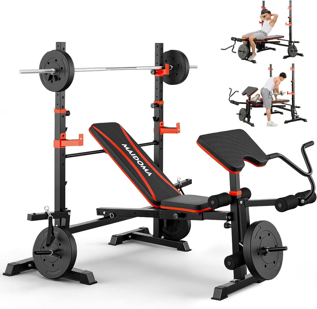 8-in-1 Foldable Weight Bench with Squat Rack