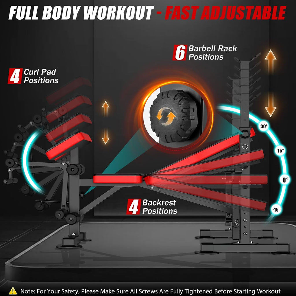 6-in-1 Foldable Weight Bench with Squat Rack