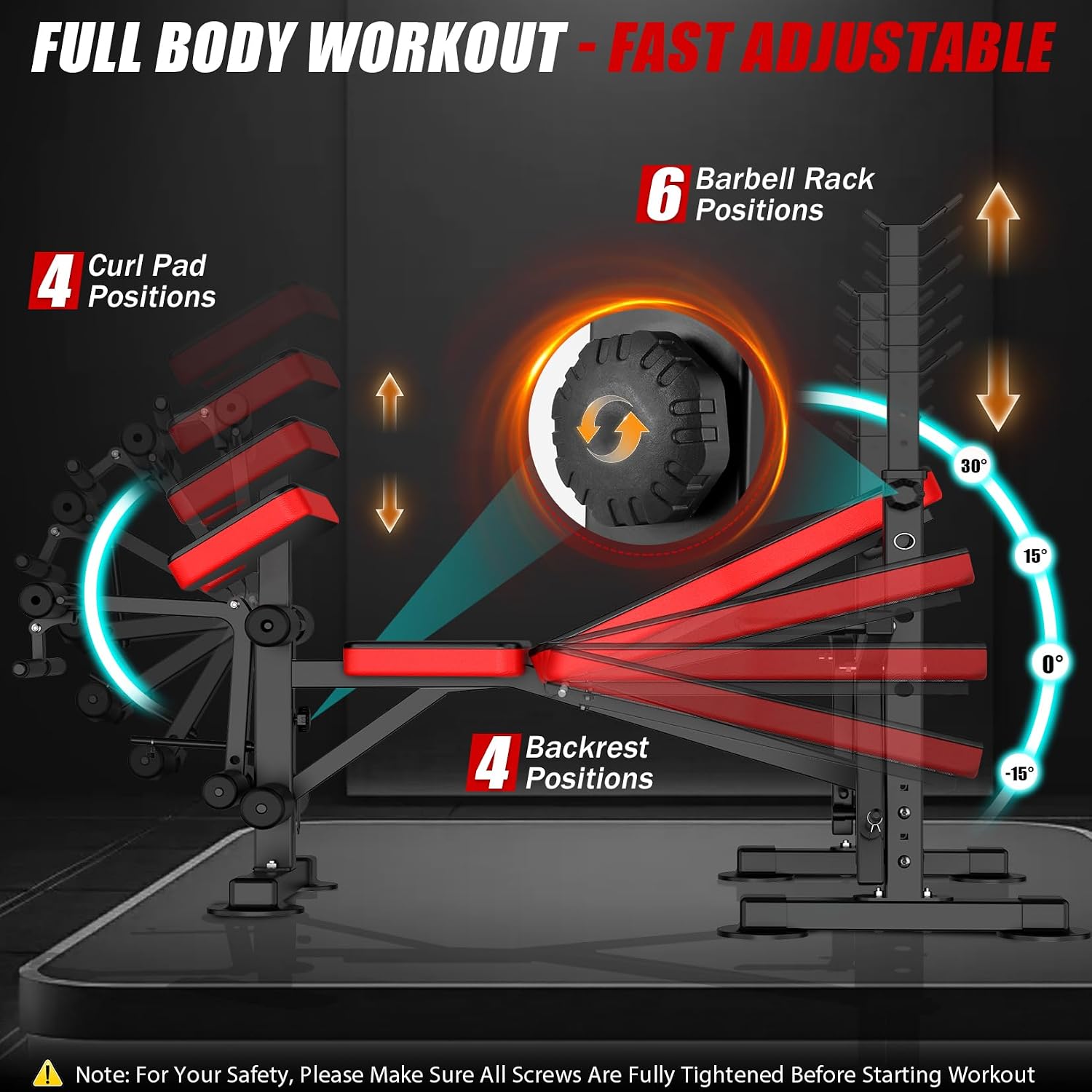 6-in-1 Foldable Weight Bench with Squat Rack