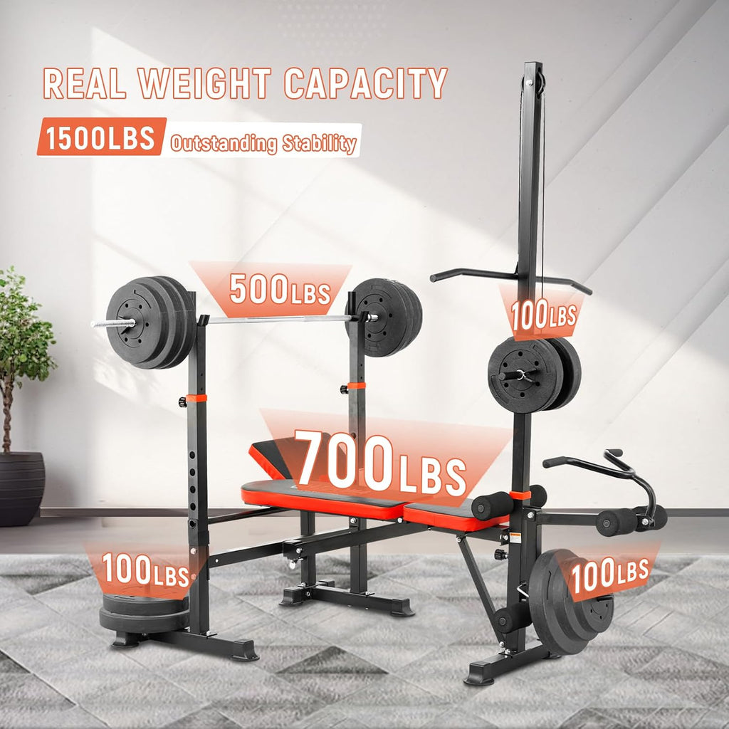 1500LBS 8-in-1 Foldable Weight Bench Set