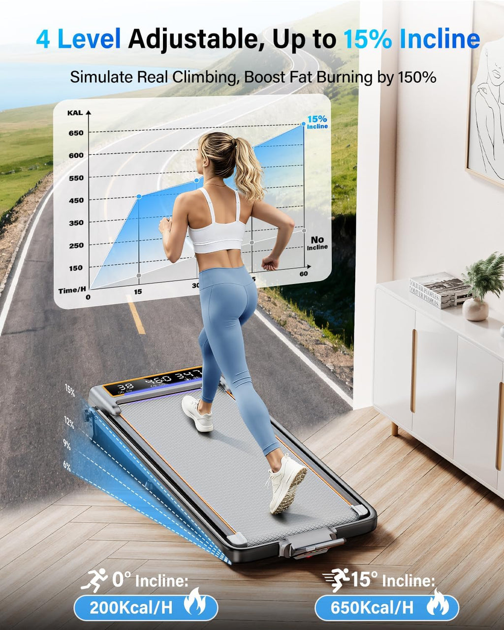 Foldable Incline Walking Pad Treadmill