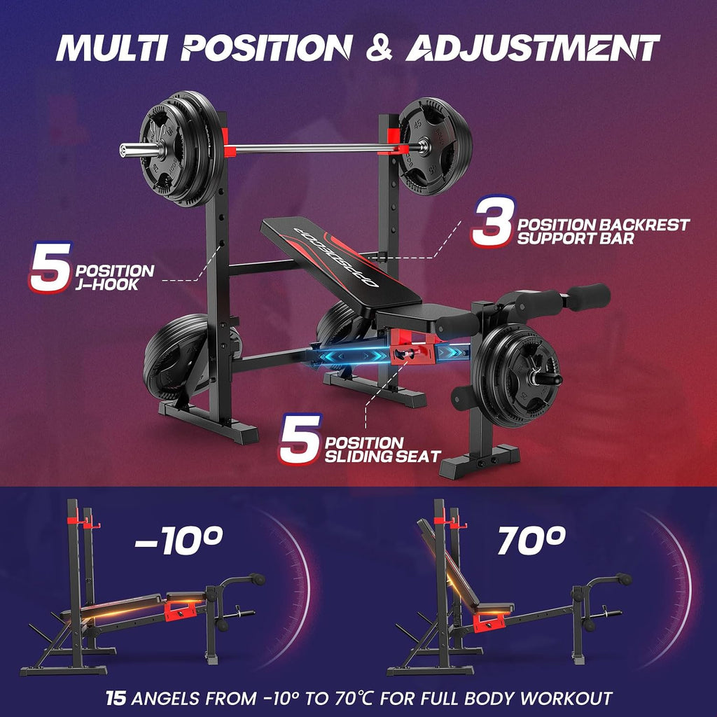 900LBS Foldable Weight Bench with Squat Rack