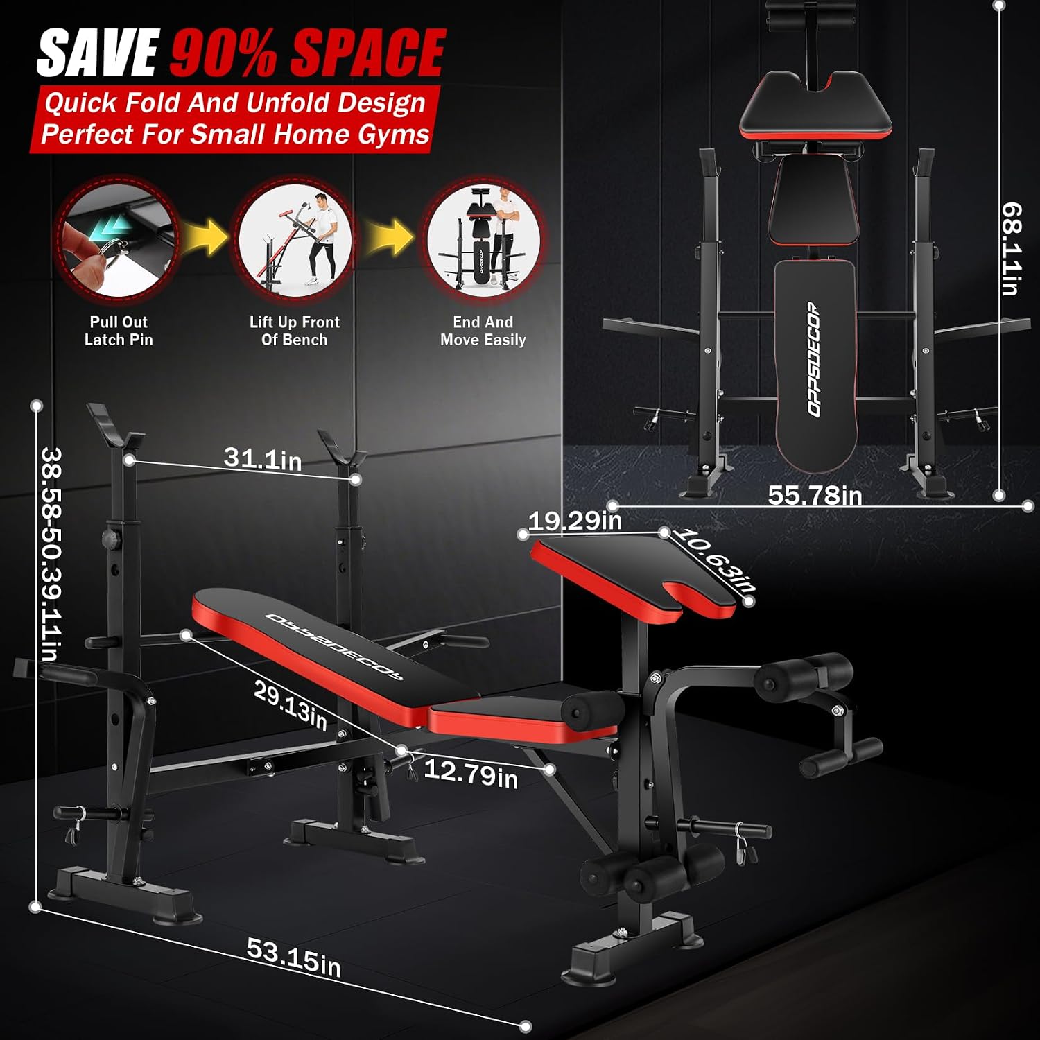 6-in-1 Foldable Weight Bench with Squat Rack