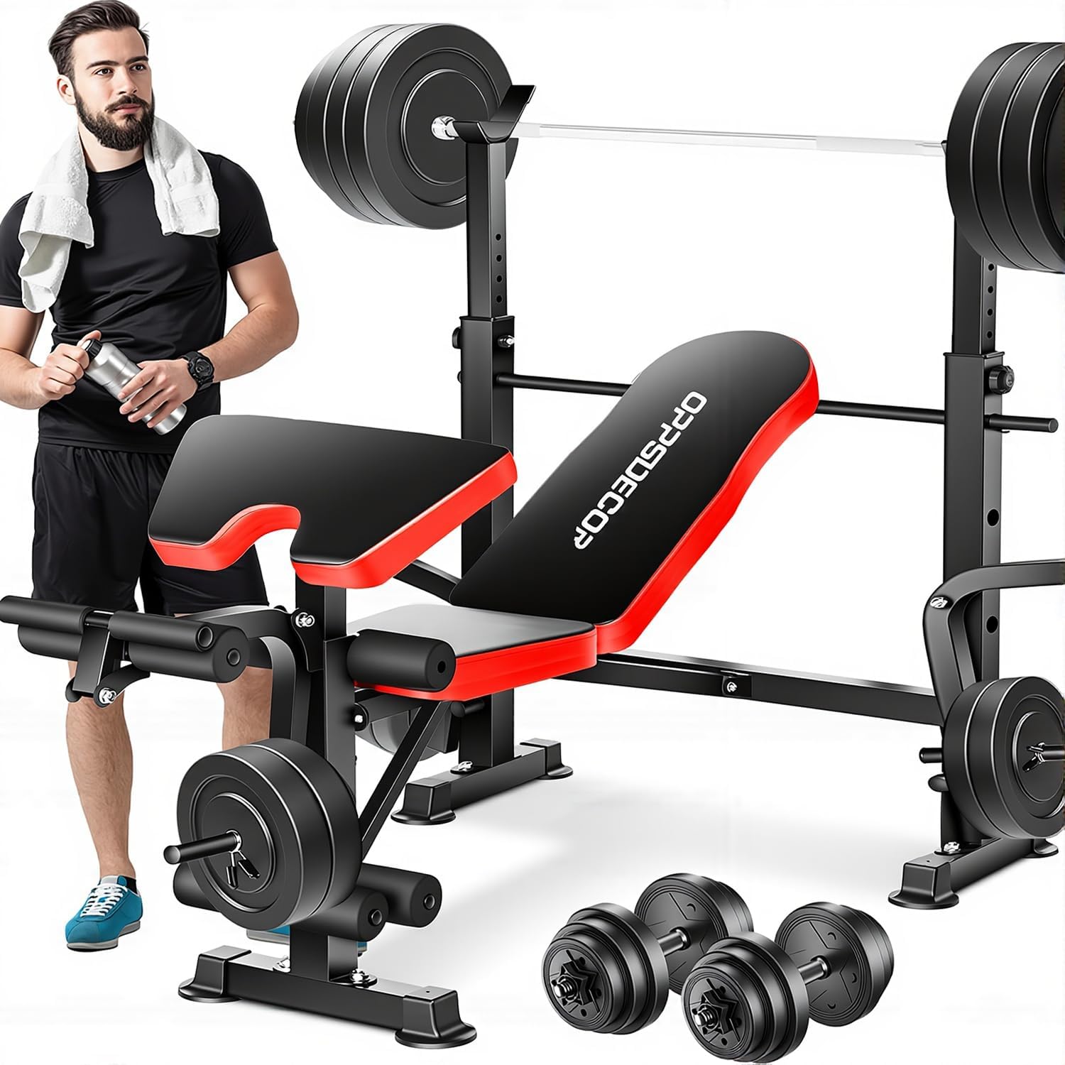6-in-1 Foldable Weight Bench with Squat Rack