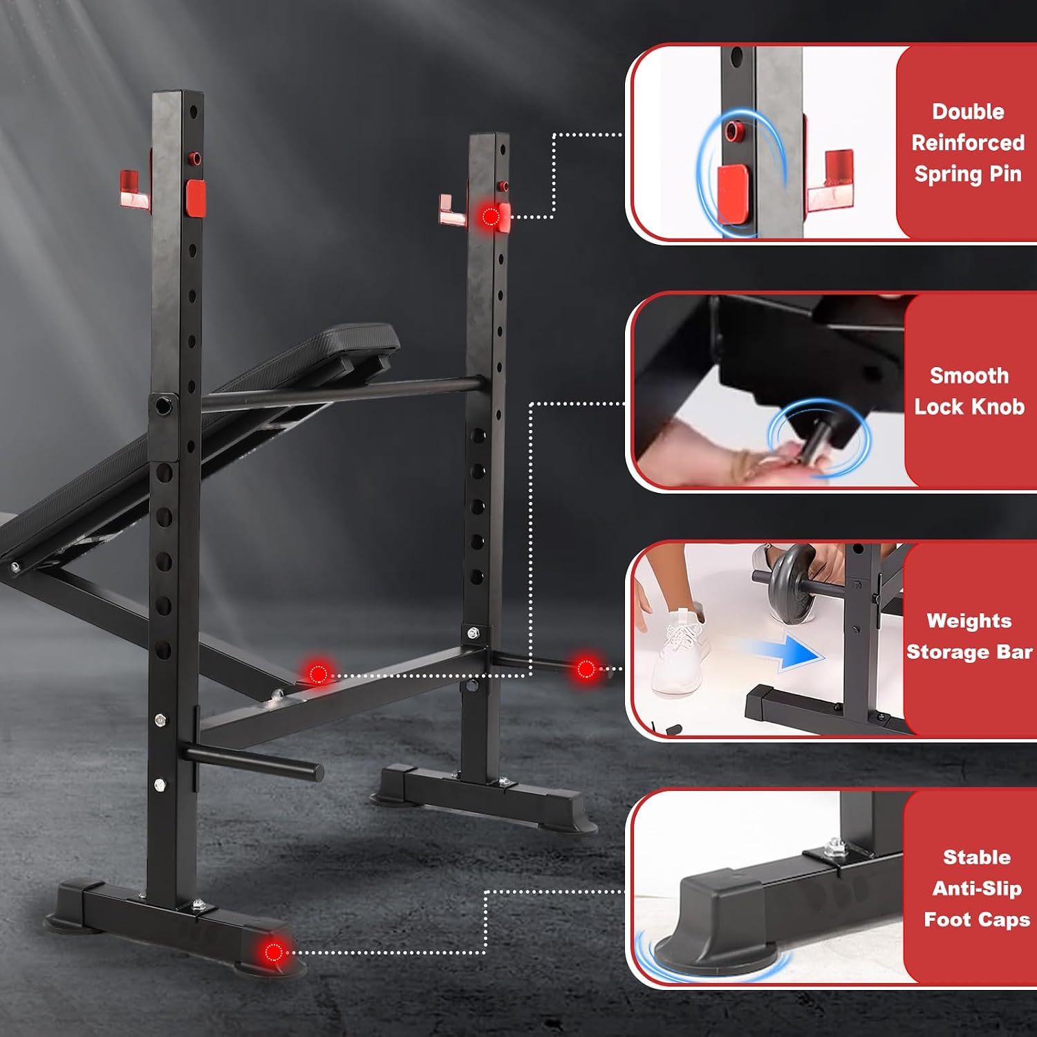 8-in-1 1500LBS Foldable Weight Bench with Squat Rack