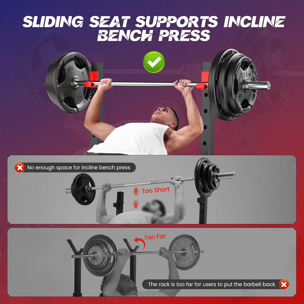 900LBS Foldable Weight Bench with Squat Rack