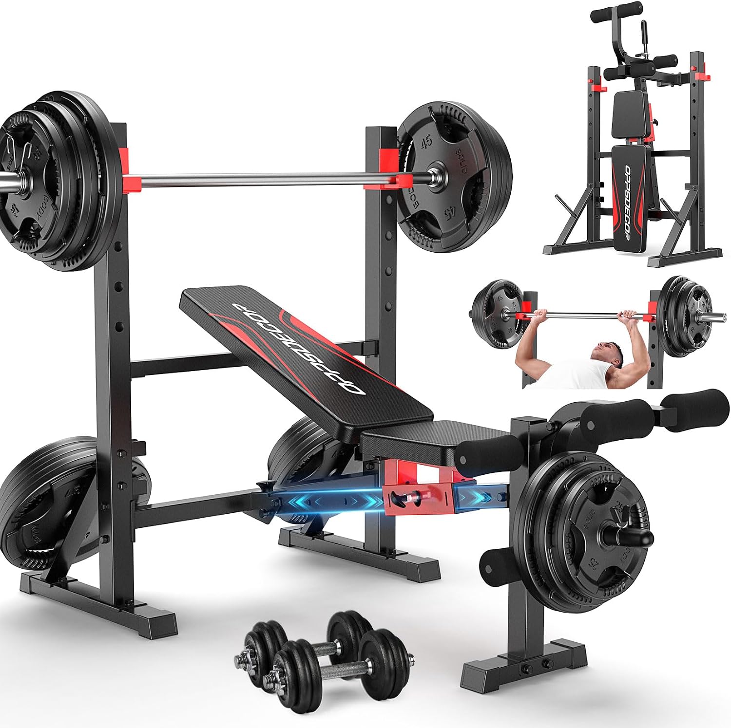 900LBS Foldable Weight Bench with Squat Rack