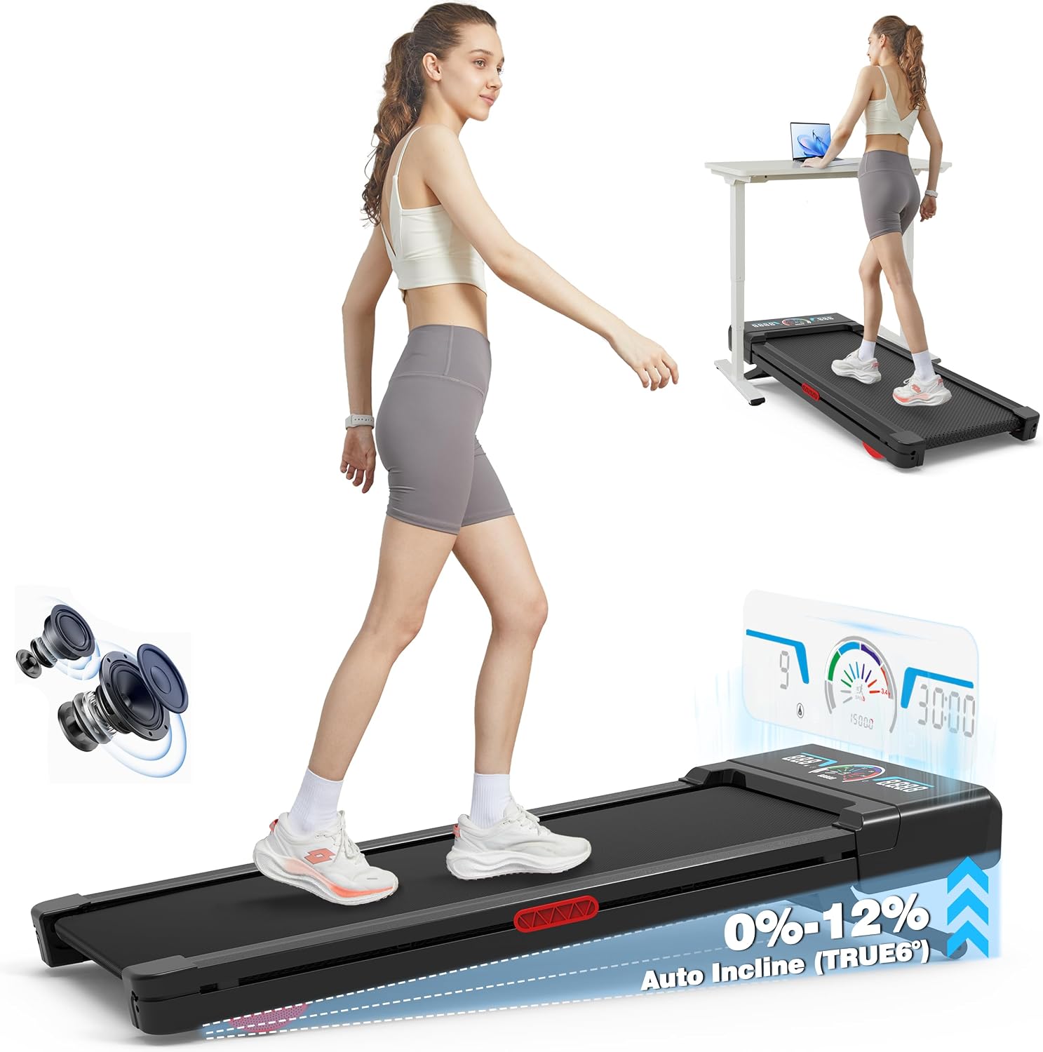 Incline Under Desk Treadmill with Bluetooth Speaker