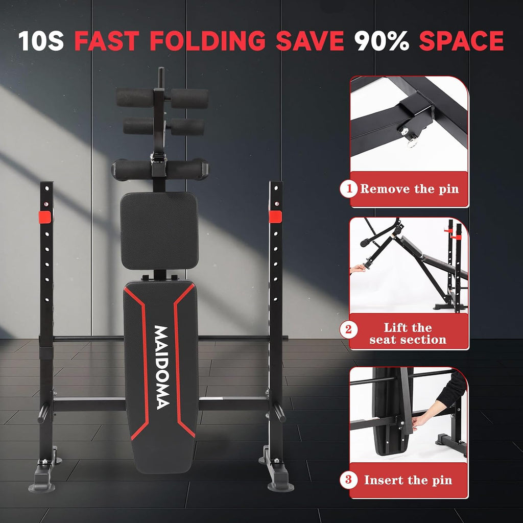 8-in-1 1500LBS Foldable Weight Bench with Squat Rack