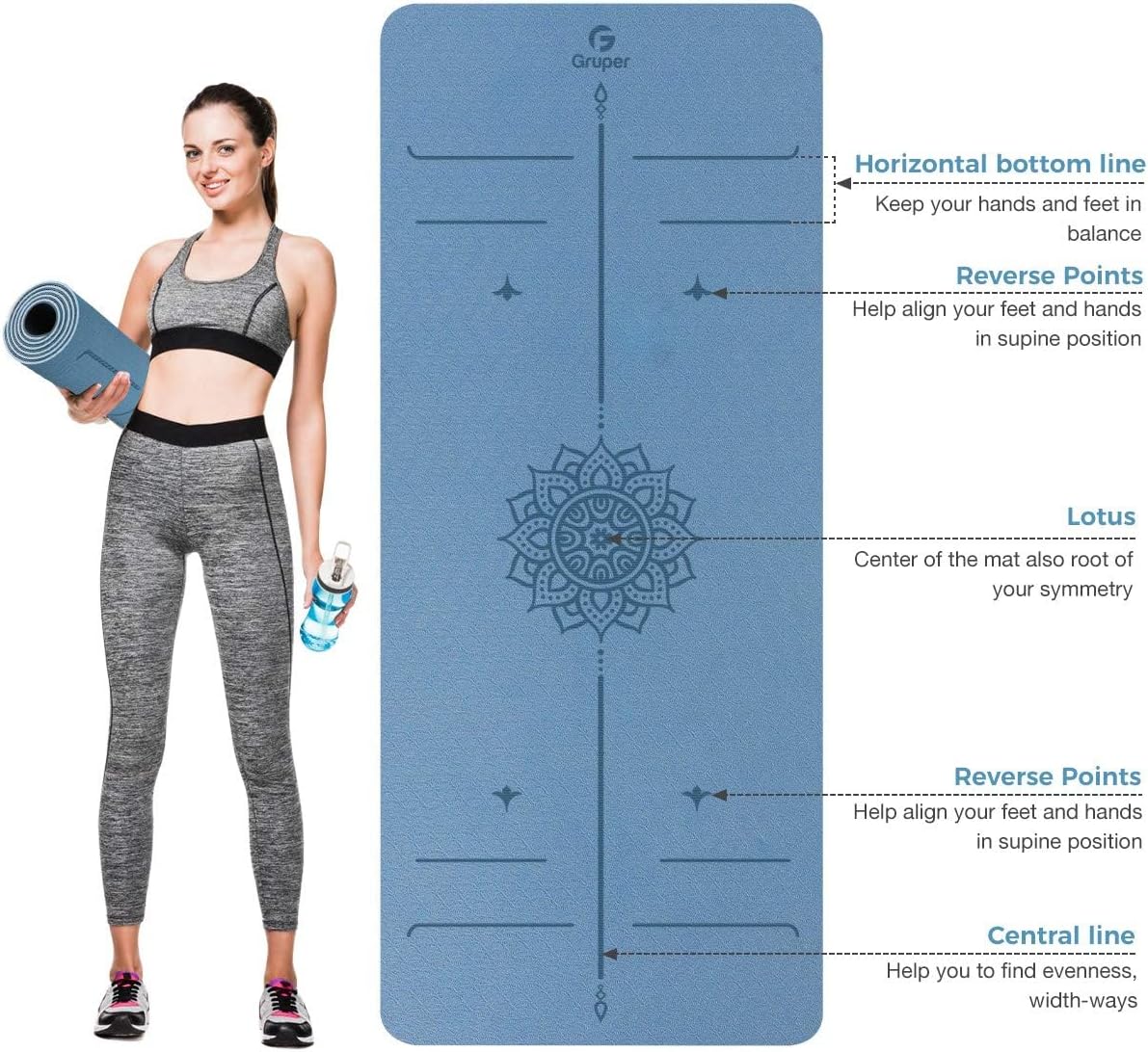 Wide TPE Yoga Mat Alignment Marked