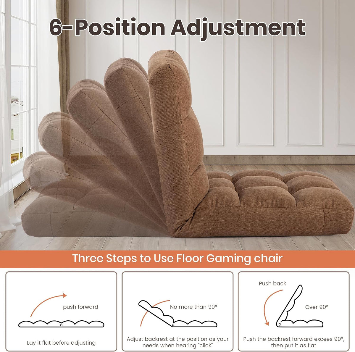 Extra Wide 6-Position Adjustable Folding Floor Gaming Chair