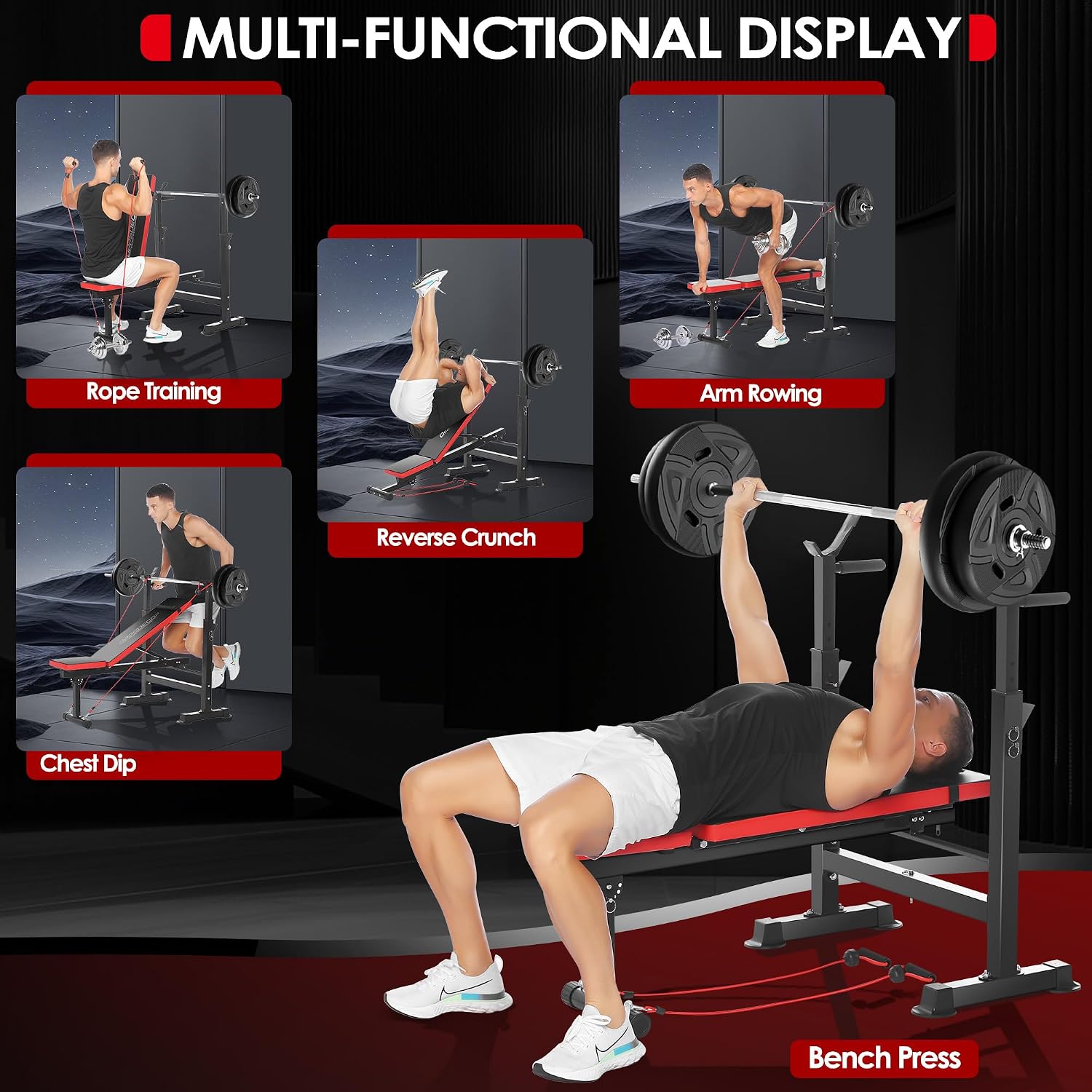 900LBS All-in-One Weight Bench with Squat Rack