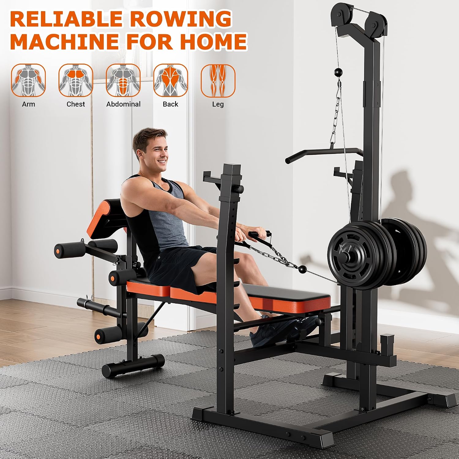 9-in-1 Olympic Weight Bench with Lat Pulldown & Squat Rack