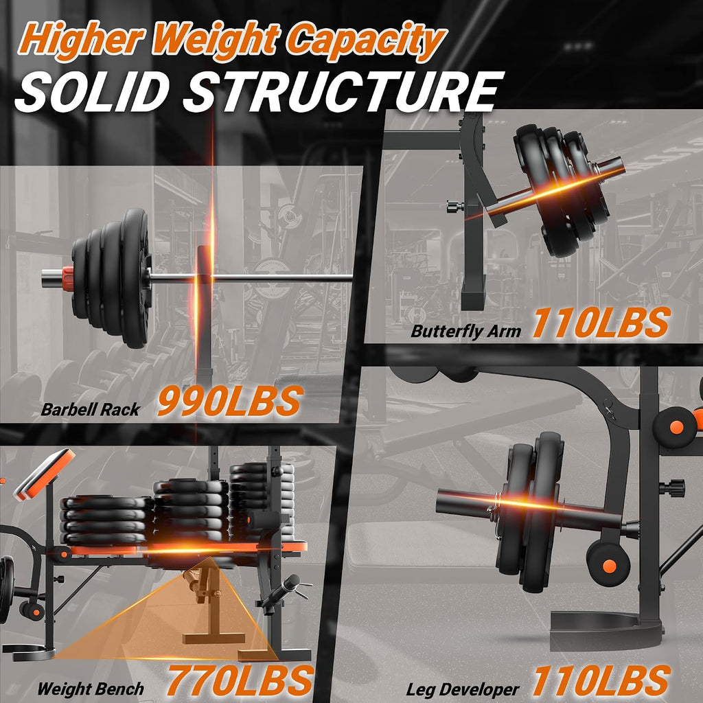 6-in-1 Adjustable Olympic Weight Bench Set