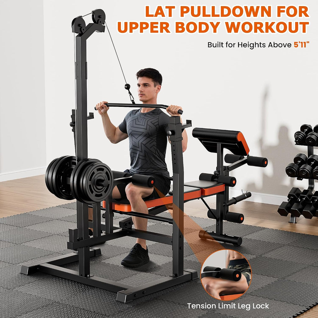 9-in-1 Olympic Weight Bench with Lat Pulldown & Squat Rack