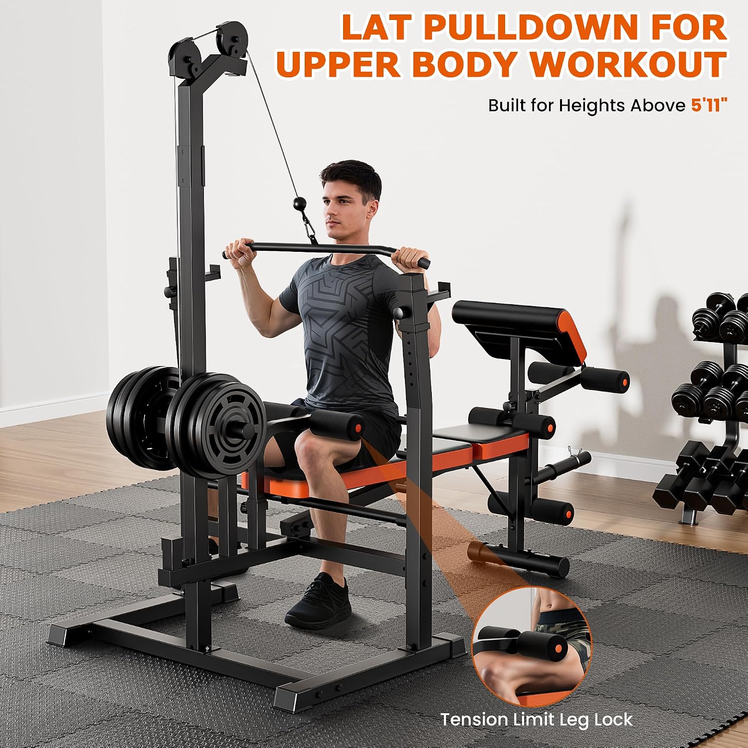 9-in-1 Olympic Weight Bench with Lat Pulldown & Squat Rack