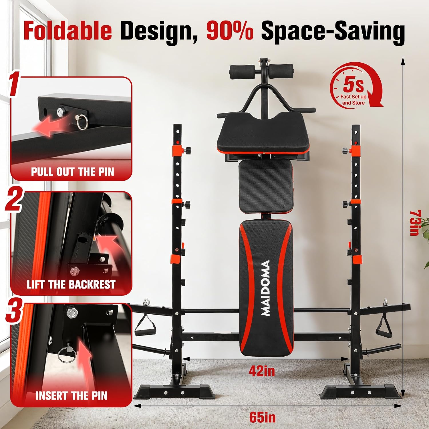 8-in-1 Foldable Weight Bench with Squat Rack