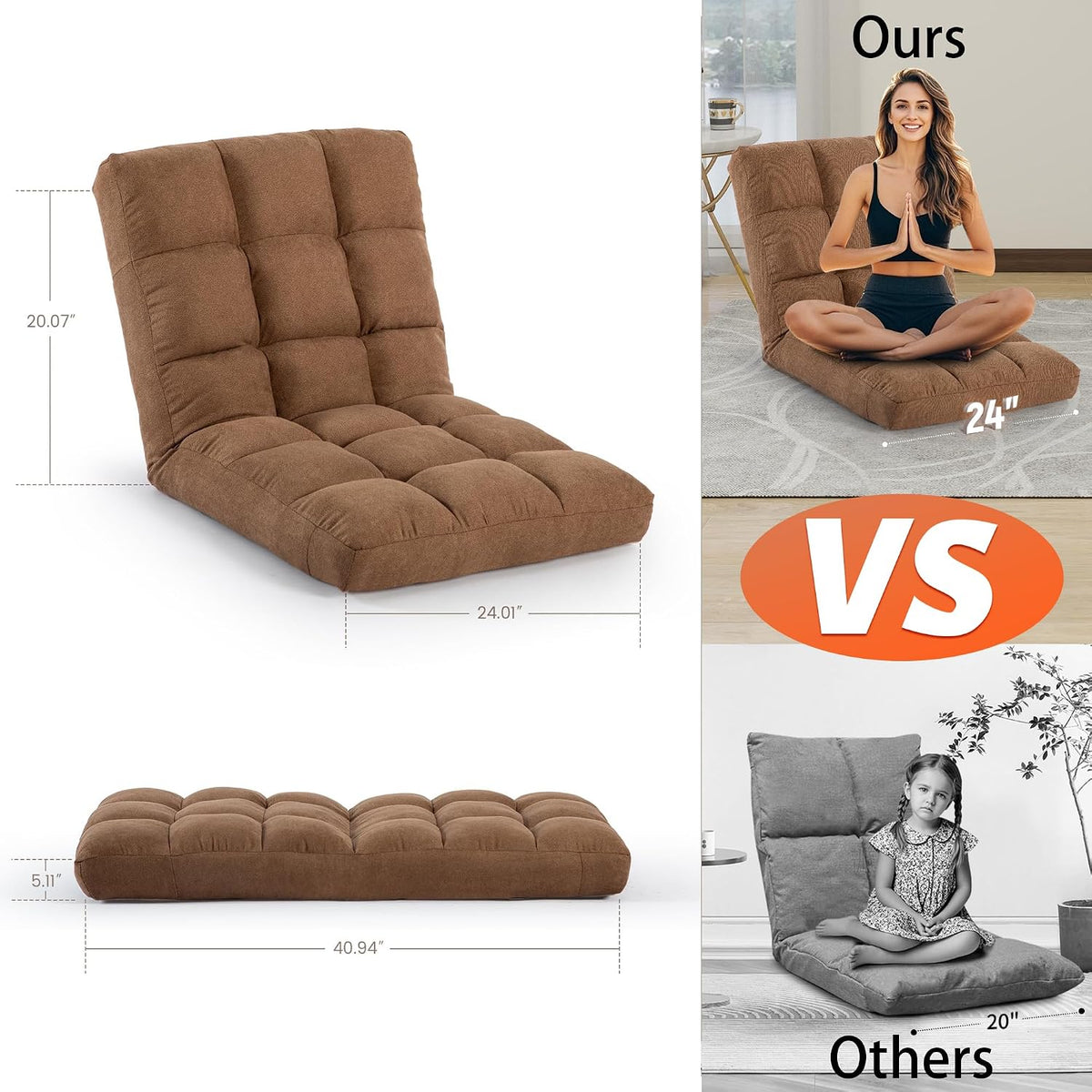 Extra Wide 6-Position Adjustable Folding Floor Gaming Chair