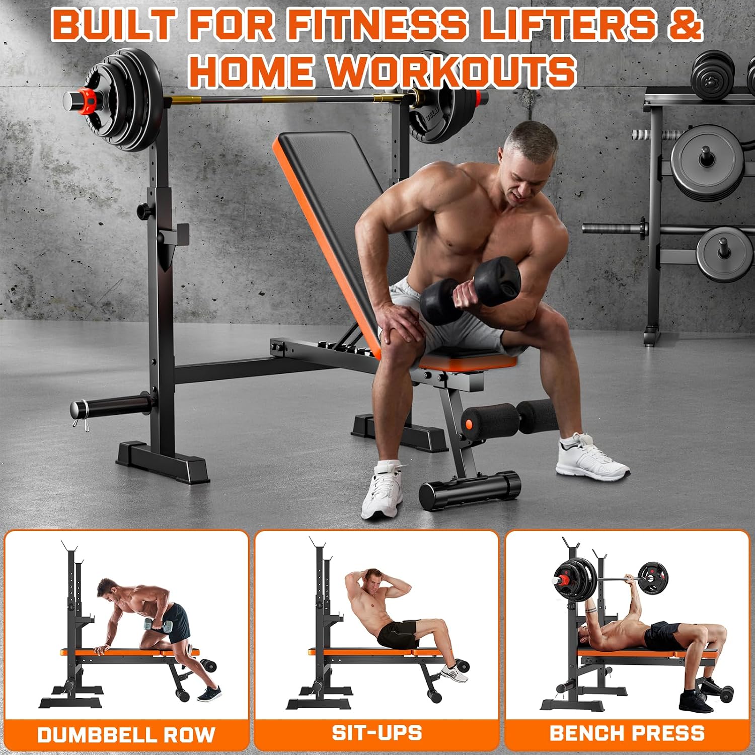 770LBS Adjustable Weight Bench with Squat Rack