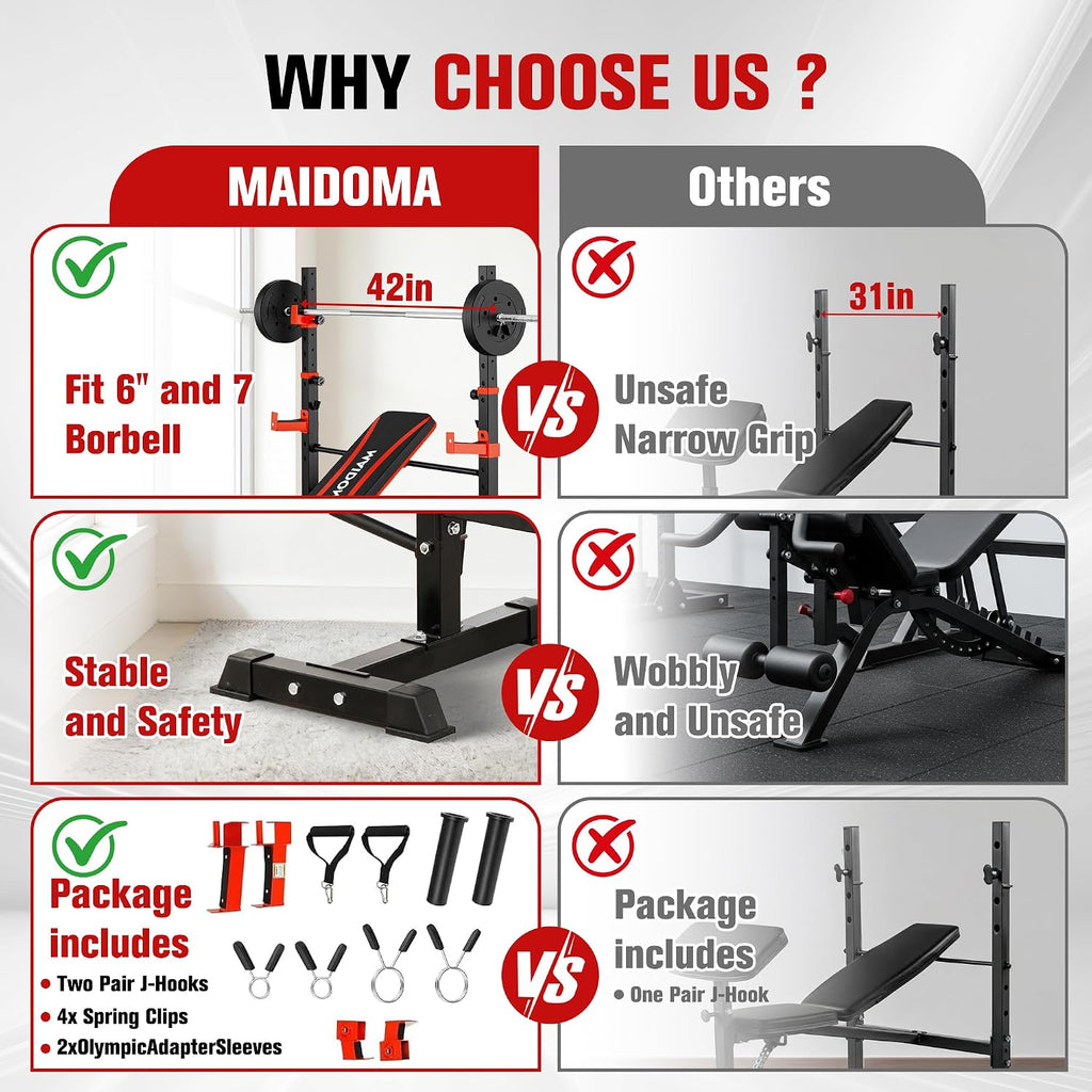 8-in-1 Foldable Weight Bench with Squat Rack