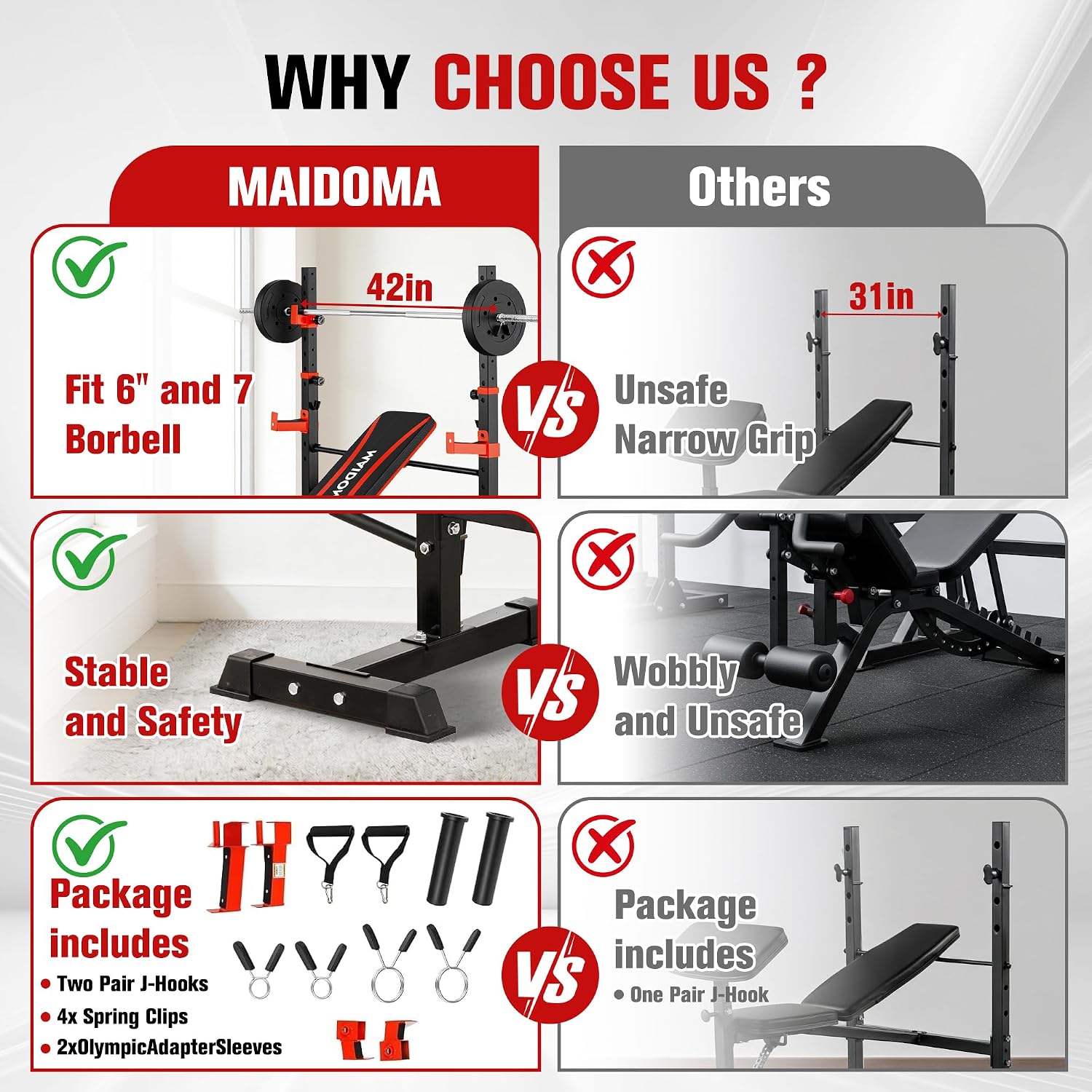 8-in-1 Foldable Weight Bench with Squat Rack