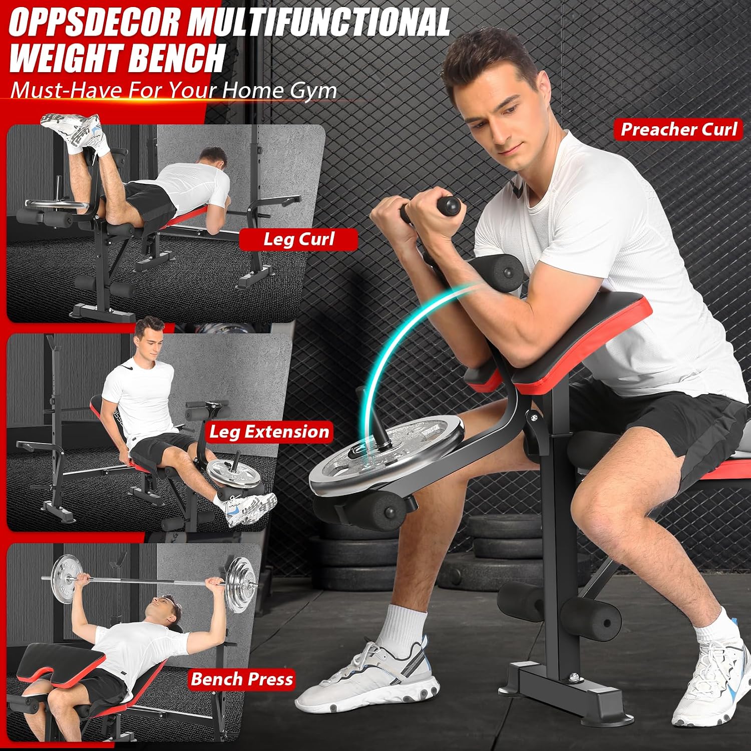 6-in-1 Foldable Weight Bench with Squat Rack