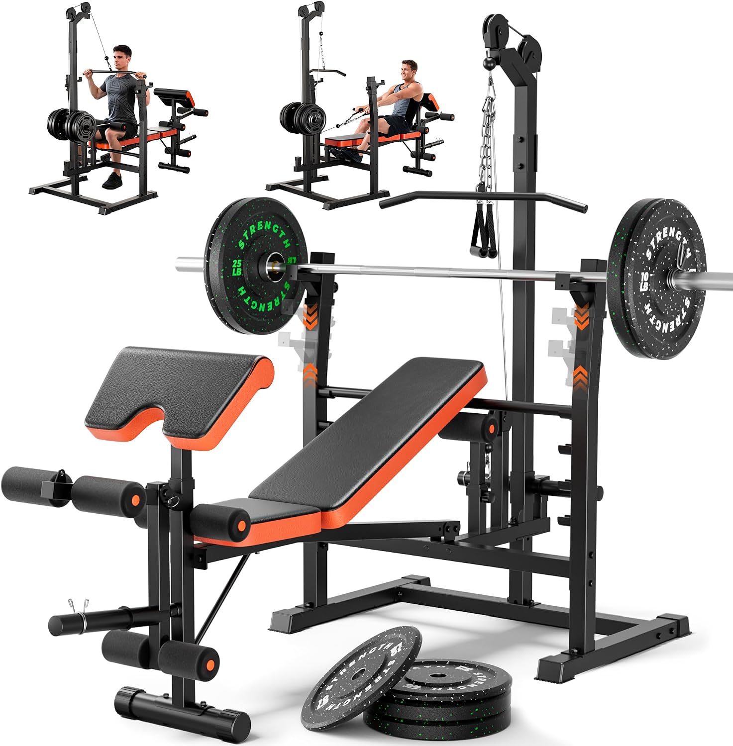 9-in-1 Olympic Weight Bench with Lat Pulldown & Squat Rack